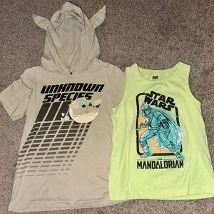 Star Wars Beige Hooded Tee and Green Mandalorian Tank